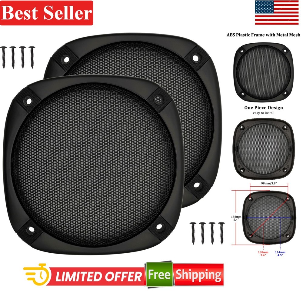Speaker Subwoofer Guard Protector 5 Inch Square ABS Plastic Metal Mesh 2Pcs