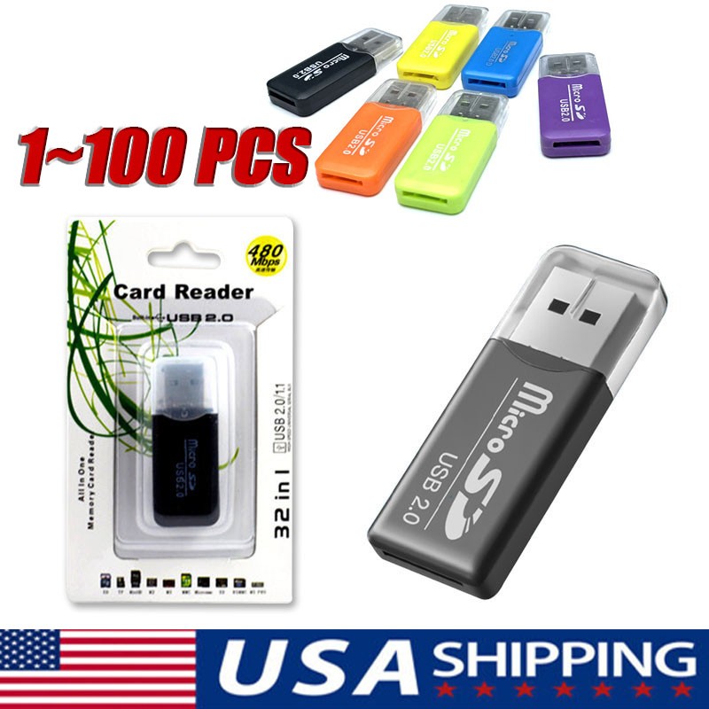 Mini USB 2.0 Micro SD TF Card Reader Adapter Plug For Laptop Phone Tablet LOT