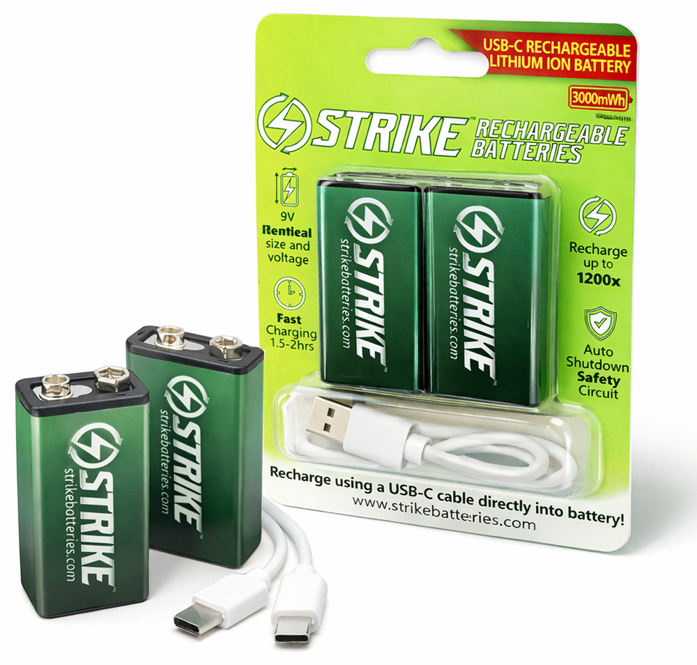 9V Rechargeable Li-Ion Battery Portable with USB cable 9V 3000mWh BMS Protected