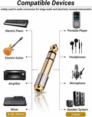 6.35Mm (1/4 Inch) Male to 3.5Mm (1/8 Inch) Female Headphone Adapter – 24K Gold-P