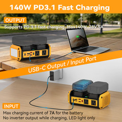 Pure Sine Wave 350W Power Inverter For DeWalt20VBattery 120V AC 140W Fast Charge