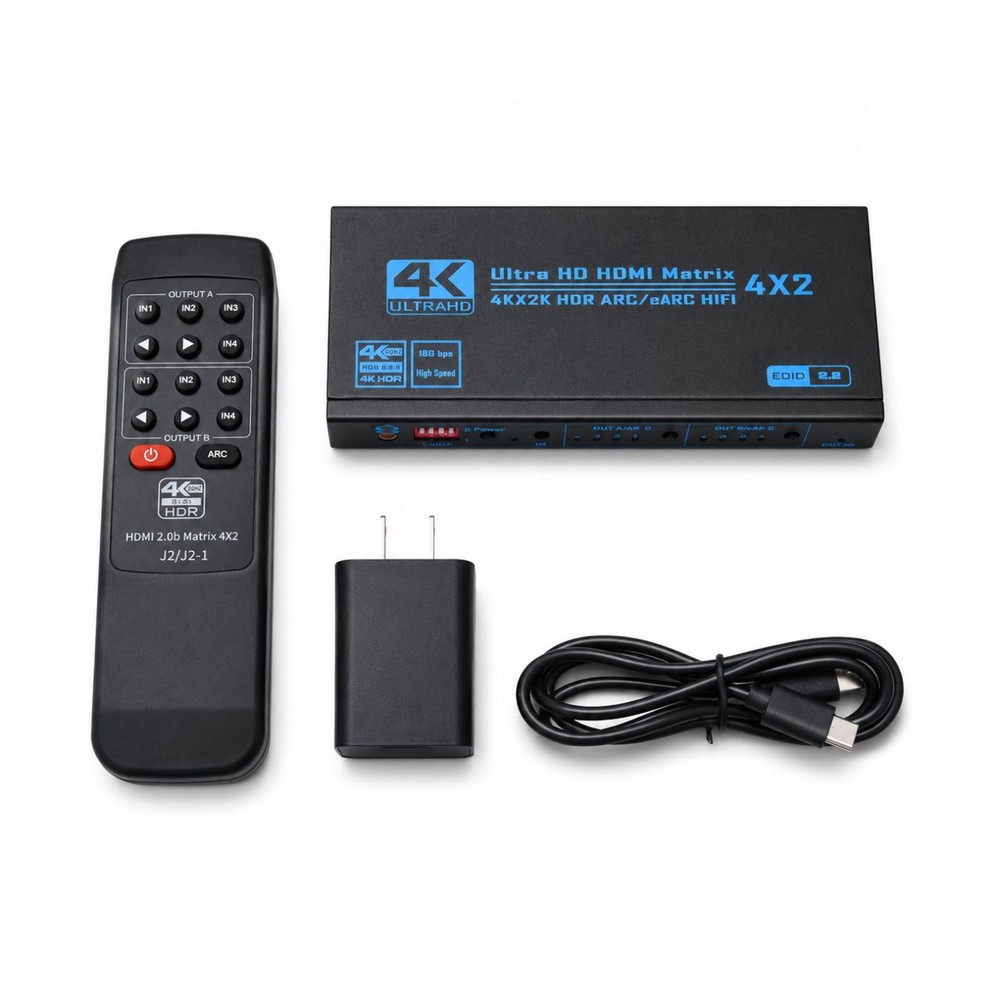 4K 60hz 4×2 HDMI Matrix w/ Audio 4X2 Matrix HDMI Switch Splitter 4 in 2 out