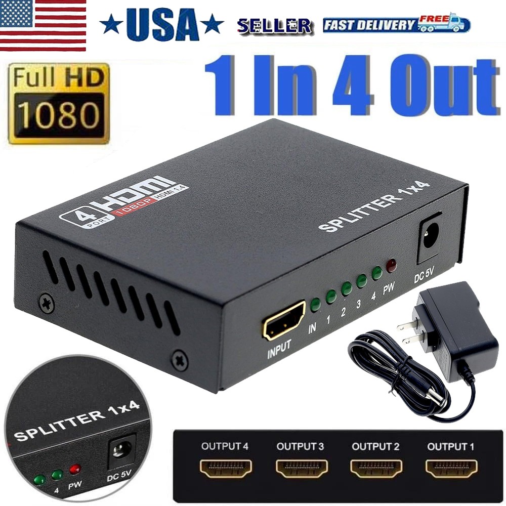 1 in 4 Out HDMI Splitter -4K Hdmi Splitter 1×4 Ports v1.4 Powered 4K/2K 1080P