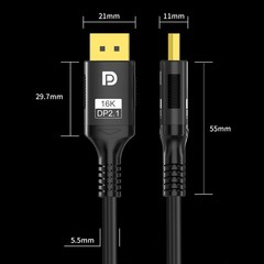 16K DisplayPort 2.1 Cable 8K 120Hz 4K 240Hz 80Gbps HDR Braided DP-DP Gaming Cord