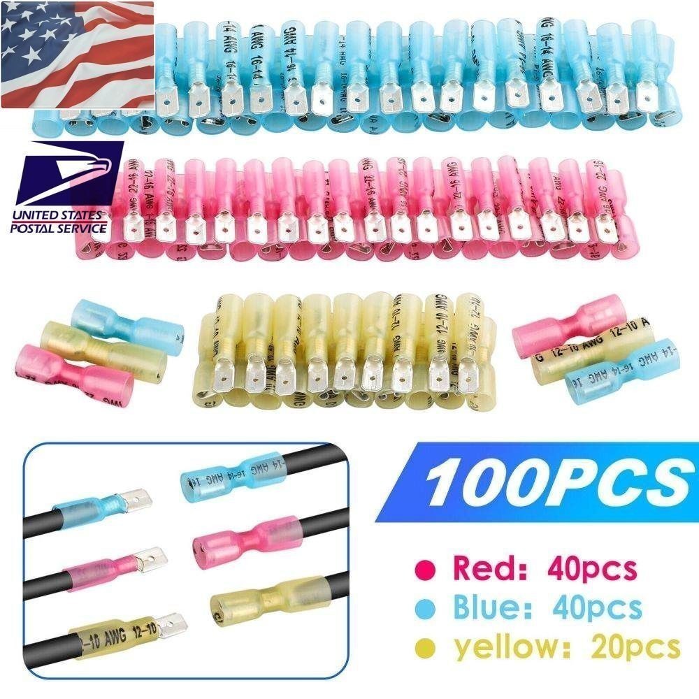 100PCS Heat Shrink Male & Female Spade Wire Connectors Terminals Electrical Set
