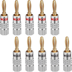 WGGE WG-009 Banana Plugs Audio Jack Connector 5 Pairs / 10 Pcs, 24K Gold Dual Sc