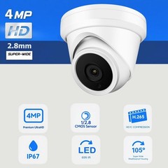 4MP PoE IP IR Night Vision Turret Camera Outdoor/Indoor Metal Housing 2.8mm