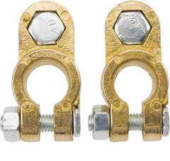 Universal Brass Battery Terminal Connectors, Top Post Boat RV Vehicles (1 Pair)