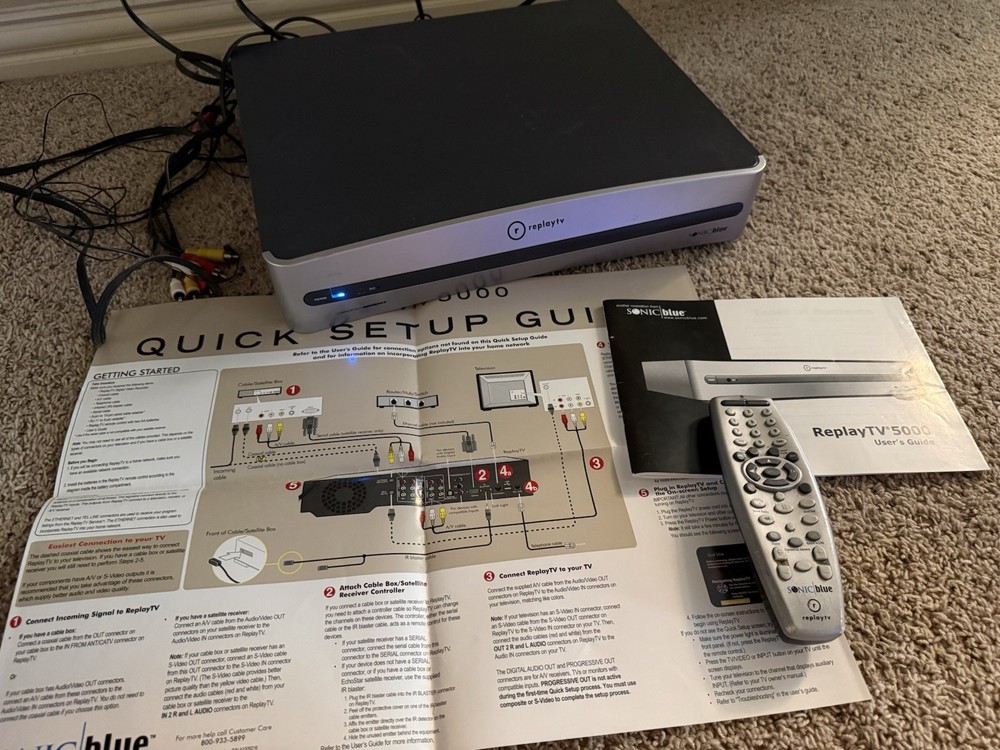 Sonicblue ReplayTV 5000 Black/Silver DVR/Hard Drive Recorder w/ Remote Manuals