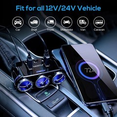 5-in-1 3Way Car Cigarette Lighter Socket Splitter Fast Charger Power Adapter 12V