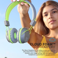 JLab Audio Neon Bluetooth Folding Headphones w/ Universal Mic – Gray/Green