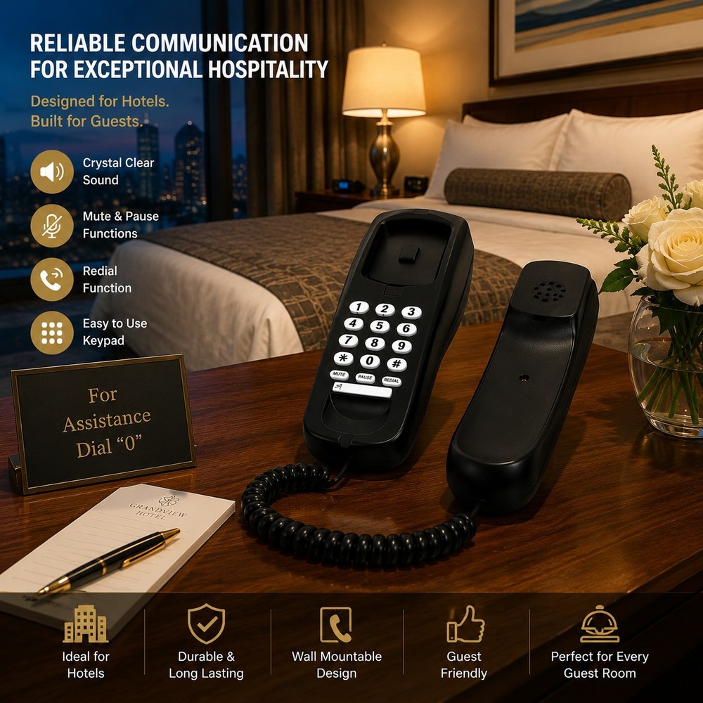 Wall Mount Black Desktop Corded Landline Phone Fixed Telephone Home Office Wired