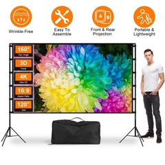 120″ Projector Screen w/ Stand 16:9 4K HD Rear Front Wrinkle-Free Portable