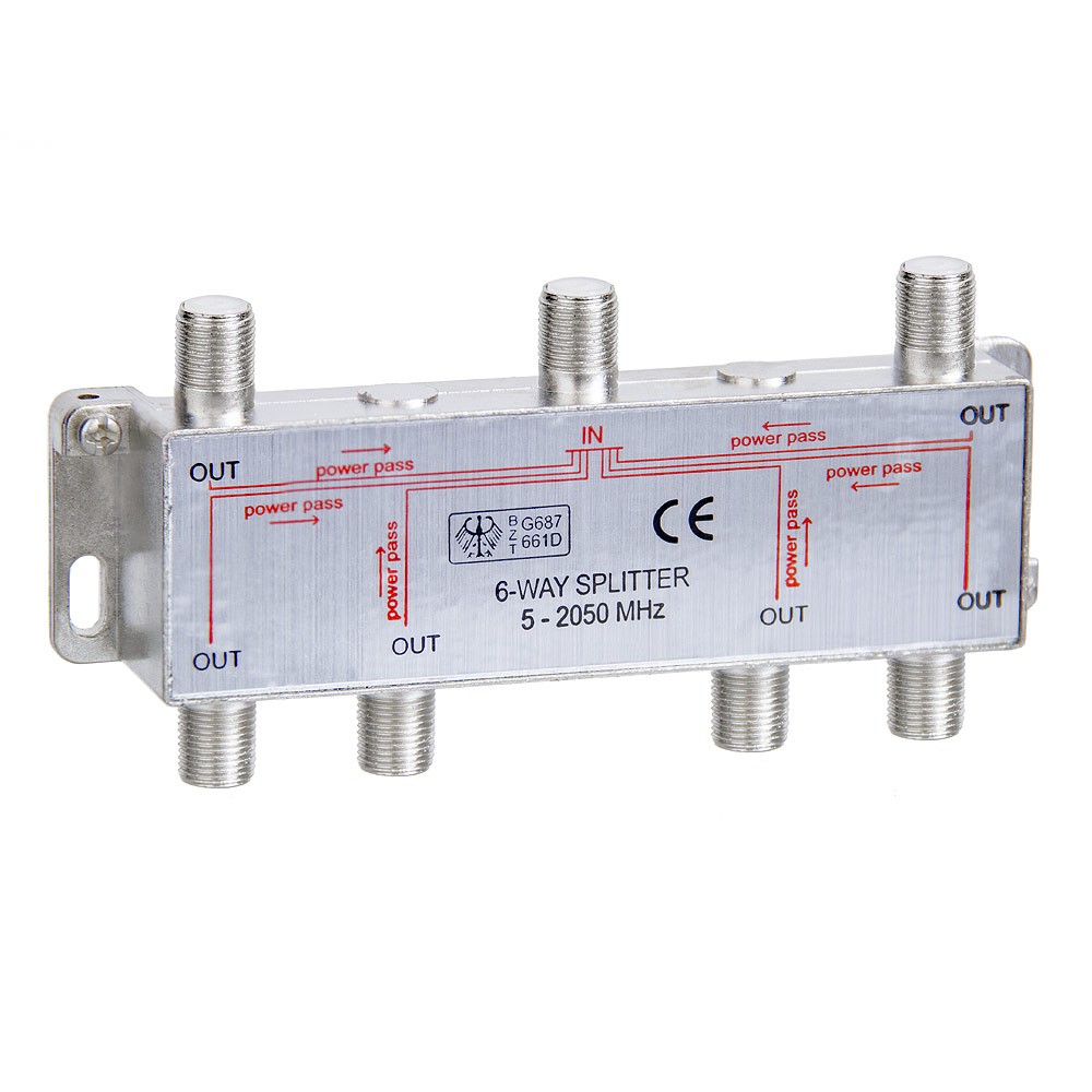 6-Way F-Type Splitter 2050MHz Coax Cable Balanced for TV Antenna Satellite 1×6