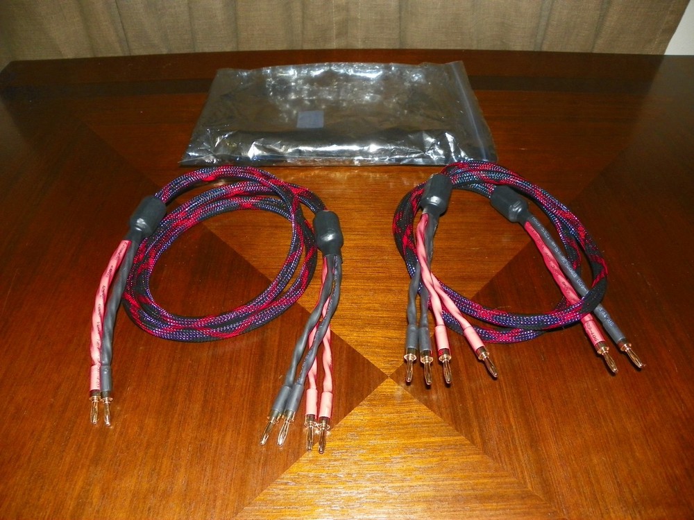 Two Pieces 12AWG Pure Copper HIFI Audio Bi-wire Speaker Cable 2 to 4 Plugs