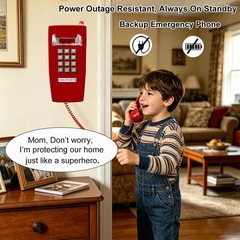 Traditional Red Wall Phones for Landline Mechanical Ringing, Classic 2554 Wal…