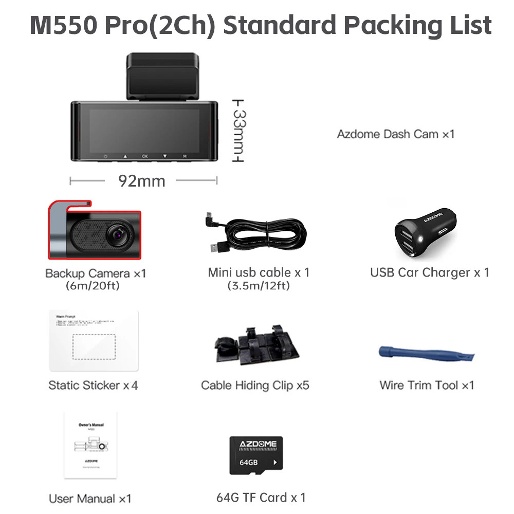 AZDOME 4K Dash Cam M550 Pro Built in 5.8Ghz WiFi GPS Car DVR Upgrade AZDOME M550