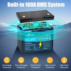 2/3/4 Pack 12V 100Ah LiFePO4 Lithium Battery, Built-in 100A BMS, for Golf Cart