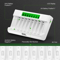 Rechargeable Batteries Charger LCD Fast Charger 8-Slot for Ni-MH AA AAA Battery