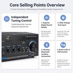 Bluetooth 5.0 Stereo Amplifier Home Audio Max 300Wx2 Power Stereo Receiver AK45