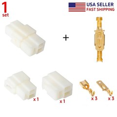 1 Set Motorcycle 3 Pin Plug Electrical Wire Connector 6.3mm Spade Terminal Kit