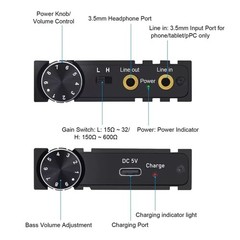 HIFI Headphone Amplifier Stereo Audio 3.5mm AUX 16-600Ω Portable for MP3/MP4/PS4