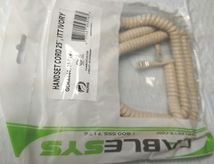 Ivory Long Handset Cord Vintage Wall Phone Coil Curly 2554IV Cablesys 4P4C 25Ft