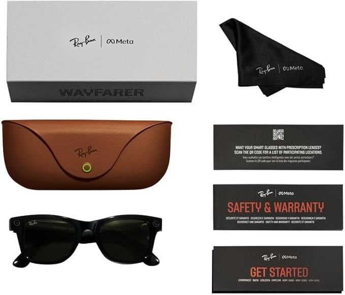 Ray-Ban Meta Wayfarer Smart Sunglasses – Shiny Black / Green G15 – Open Box