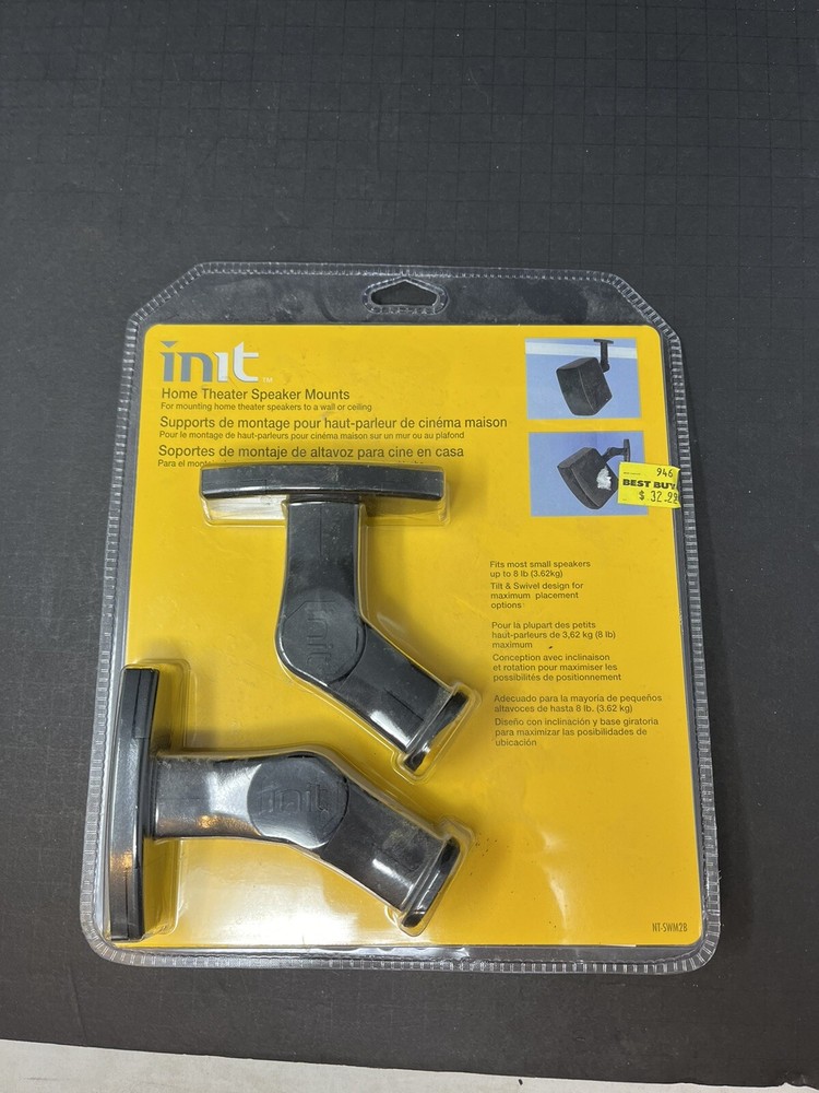 INIT Home Theater Speaker Mounts NT-SWM2B, Black, Mount to Wall or Ceiling, New