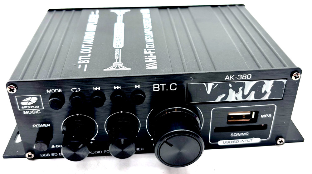 AK-380 Audio Power Amplifier USB SD Bluetooth FM AUX Black