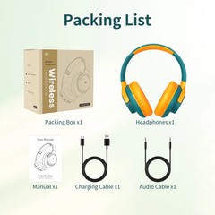 KVIDIO Bluetooth Headphones Over Ear, 65 Hours Playtime Wireless – Green/Orange