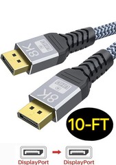 UHD 8K DisplayPort Cable 10FT 8K@60hz, 4K@144hz32.4Gbps, HDR, HBR3 DP to DP Cord