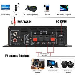 2 Channel 800W bluetooth Mini HIFI Power Amplifier Audio Stereo Amp Home Car FM
