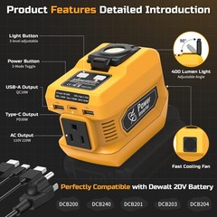 220W Power Inverter for Dewalt 20V Battery, DC 20V to AC 110V Battery Inverter,