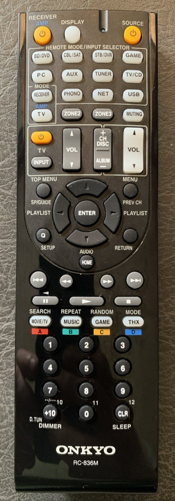 Excellent Onkyo RC-836M OEM Remote Control, Used. Pro Cleaned & Tested