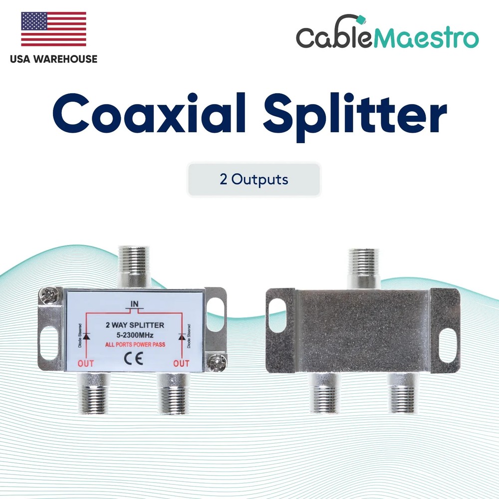 2 Way Power Pass Coaxial Splitter TV 5-2300MHz Satellite RG6 RG59 Cable