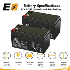 2 Pack: 12V 1.3Ah Battery for 1009 Gold Medal Sno-Konette Ice Shaver