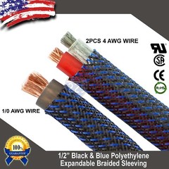 25 FT 1/2″ Black Blue Expandable Wire Sleeving Sheathing Braided Loom Tubing US