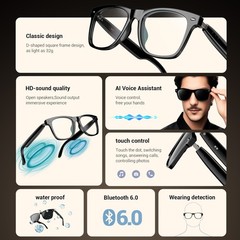 🥇Anti-blue Light Smart Glasses Bluetooth Call Audio Open Ear Headphones w/ Mic*