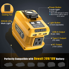 Power Inverter Compatible with Dewalt 20V Battery with 400lm LED Light