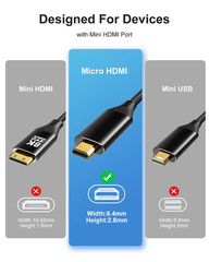 8K Micro HDMI to HDMI Adapter Cable Male to Female 48Gbps 4K@120Hz HDR Camcorder