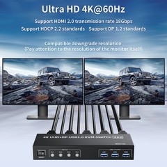 USB 3.0 HDMI Displayport KVM Switch Box 4K@60Hz USB 3.0 UHD HDMI 2.0 Monitor 4X2