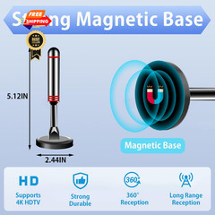 2024 Digital TV Antenna with Strong Magnetic Base, 360&Long 5.5 IN, black