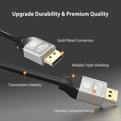 8K DisplayPort Cable DP 1.4 4K@120Hz 8K@60Hz 6.6ft JDC43 Monitor PC Cord