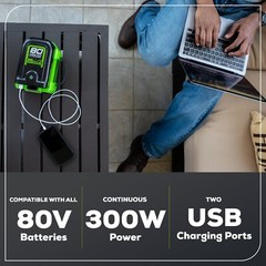 Greenworks 80V Battery Powered 300 Watt Power Inverter (Output: 120V AC, USB DC)