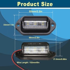 2PCS Xenon White LED License Plate Light – 12V-24V DC Waterproof 6-SMD Lamp Tail