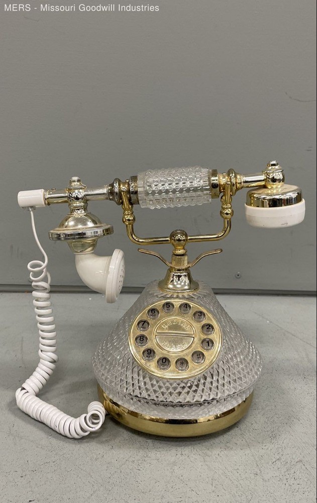 Vintage Columbia CR-34G Crystal Dial Telephone Push Button Gold Tone Desk Phone