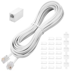 Versatile 25FT RJ11 Landline Extension Cord with Telephone Coupler and Clips