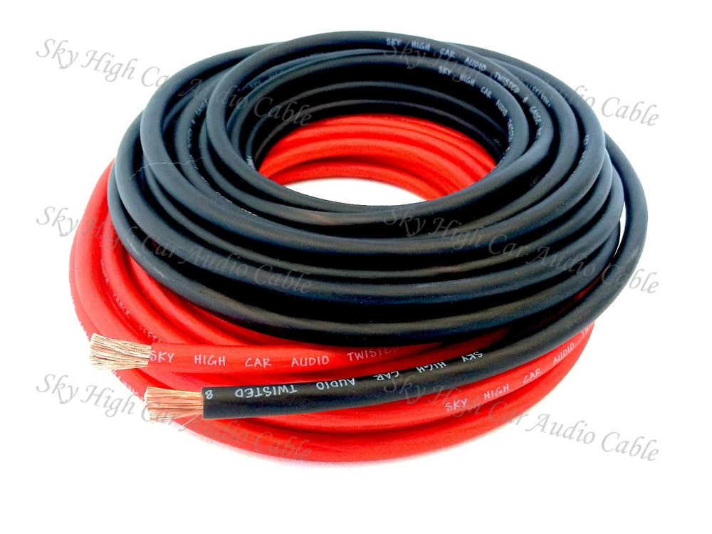 25 ft 8 Gauge AWG 12.5′ RED / 12.5′ BLACK Power Ground Wire Sky High Car Audio