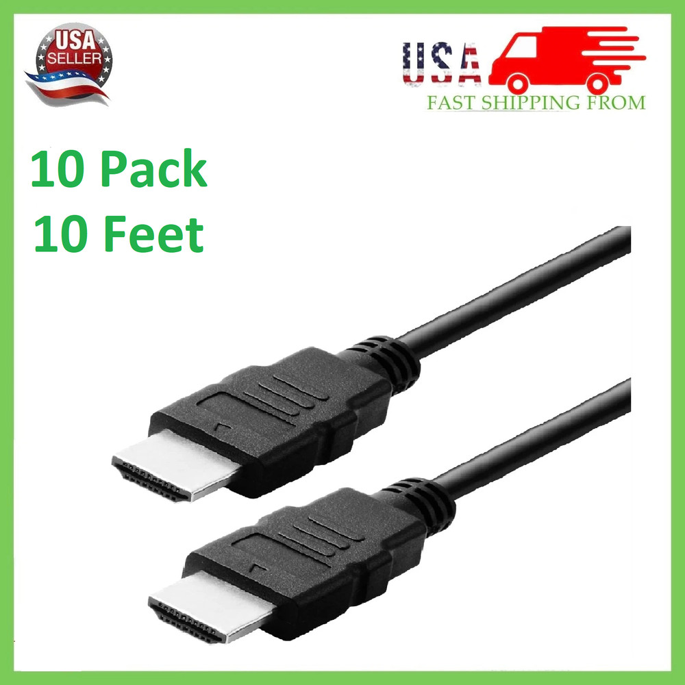 10 Pack New Digital High-Speed 1.4 HDMI Cable PVC 2160p Black Cord (10 feet)